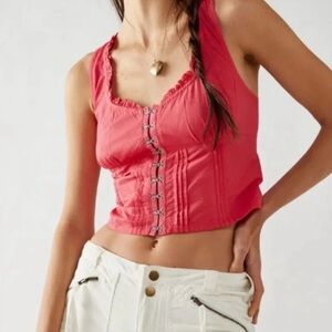 Free People Red Corset Top with Gold Clasp Details S